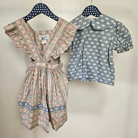 Vintage Ellen Miklas Bunny Jumper Dress Shirt Outfit 3T Pink Blue Cottagecore - Picture 8 of 13